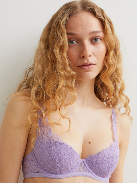 

H&M Purple Non-Padded Underwired Lace Bra 1045898003-Purple