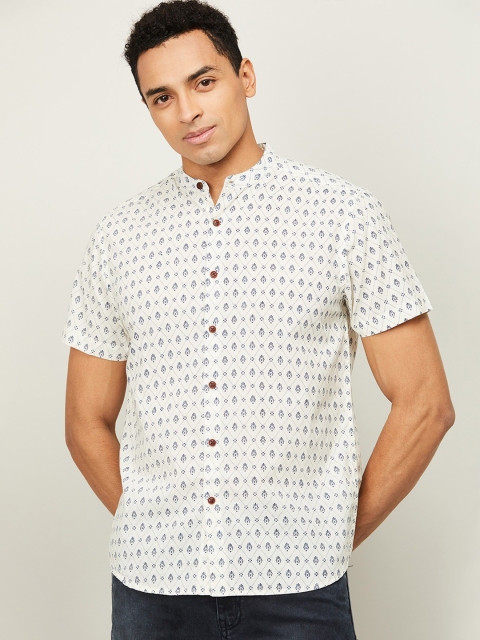 

Melange by Lifestyle Men White Printed Cotton Casual Shirt