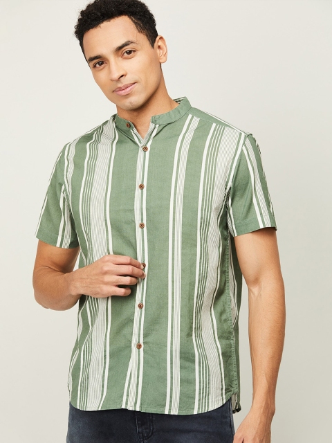 

Melange by Lifestyle Men Grey & Green Striped Casual Shirt