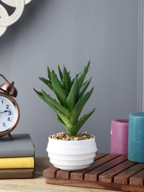 

FOLIYAJ Green Artificial Thin Cactus Plant with Pot