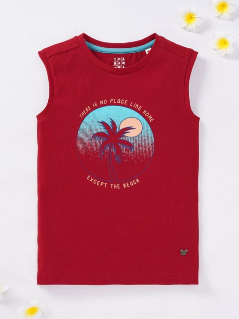 

Ed-a-Mamma Boys Red Printed Applique T-shirt