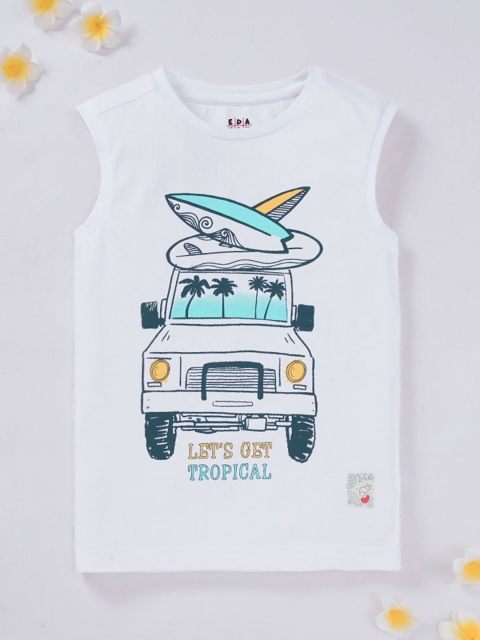 

Ed-a-Mamma Boys White Printed Extended Sleeves Applique T-shirt
