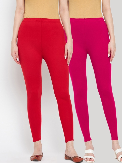 

Clora Creation Women Pack Of 2 Solid Ankle-Length Leggings, Red