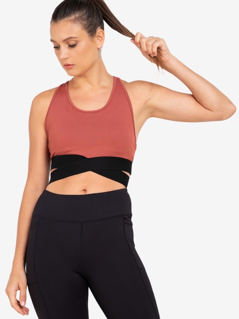 

ZALORA ACTIVE Orange & Black Colourblocked Bra Lightly Padded