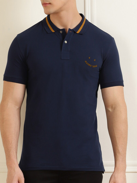 

PS By Paul Smith Men Blue Polo Collar Applique T-shirt
