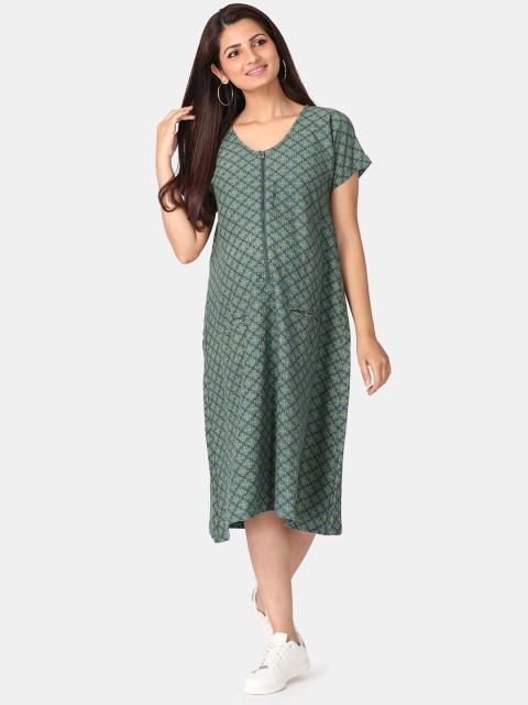 

The Mom Store Women Olive Green Ethnic Motifs Maternity A-Line Midi Dress