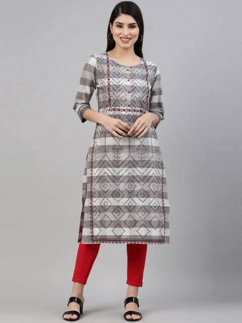 

Marcia Women Grey Striped Cotton Kurta