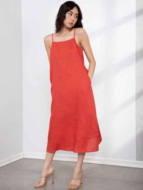 

ORIGIN BY ZALORA Orange Linen Trapeze A-Line Dress