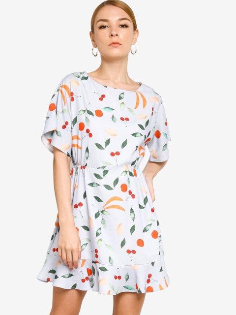 

ORIGIN BY ZALORA Blue & Red Tropical Mini Elasticated Flowy Dress