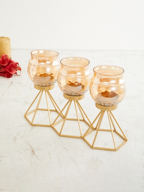 

Home Centre Set of 3 Gold-Toned Hurricane Tea-Light Candle Holders
