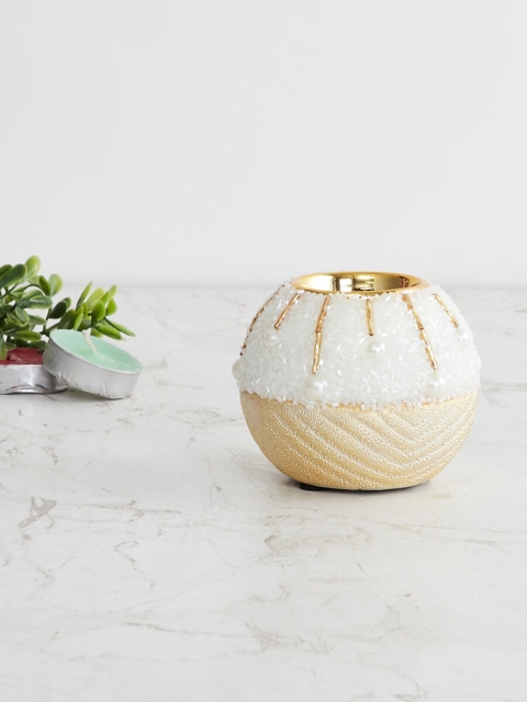 

Home Centre White & Beige Embellished Ceramic Candle Holder