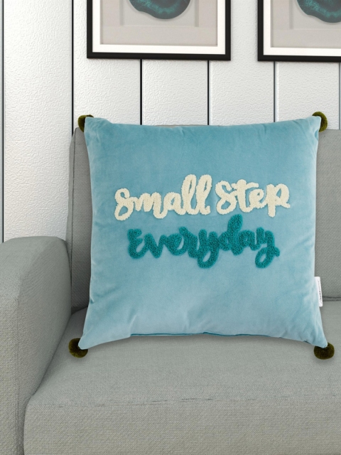 

Home Centre Blue & White Applique Velvet Filled Cushion