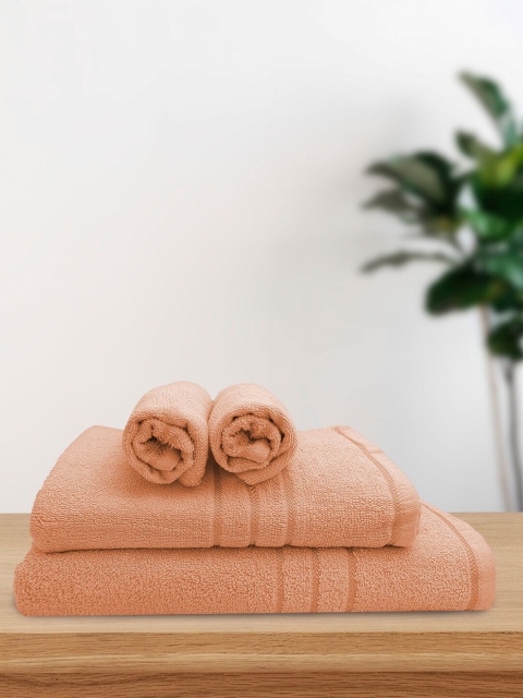 

Aura Set Of 4 Peach-Coloured Solid 380 GSM Pure Cotton Towels Set