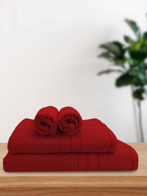 

Aura Set Of 4 Red Solid Terry Cotton 380 GSM Towel Set