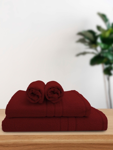 

Aura Set Of 4 Burgundy Terry Cotton 380 GSM Bath Towel & Hand Towel Set