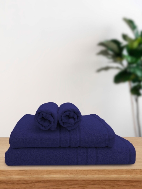 

Aura Navy Blue Set Of 4 Cotton 380 GSM Towel Set