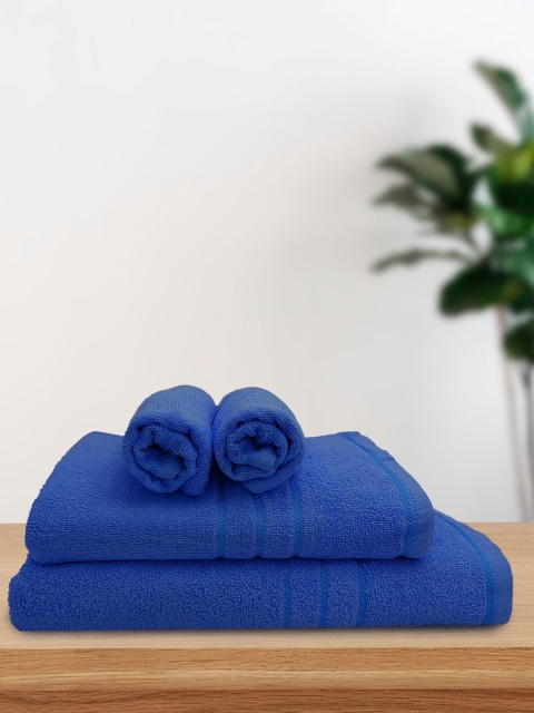 

Aura Set Of 4 Blue Solid 380GSM Cotton Towel Set