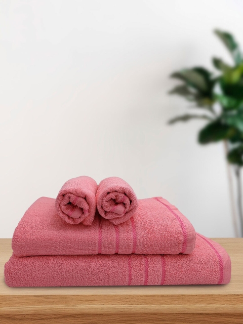 

Aura Set Of 4 Peach Solid Pure Cotton 380 GSM Bath Towel Set
