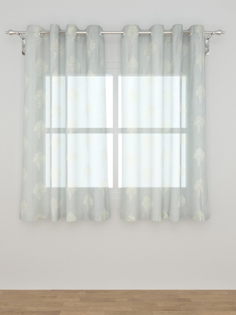 

Home Centre Off White & Green Set of 2 Floral Sheer Window Curtain