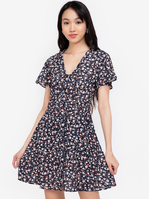 

ZALORA BASICS Women Multicoloured Floral Fit & Flare Dress, Multi
