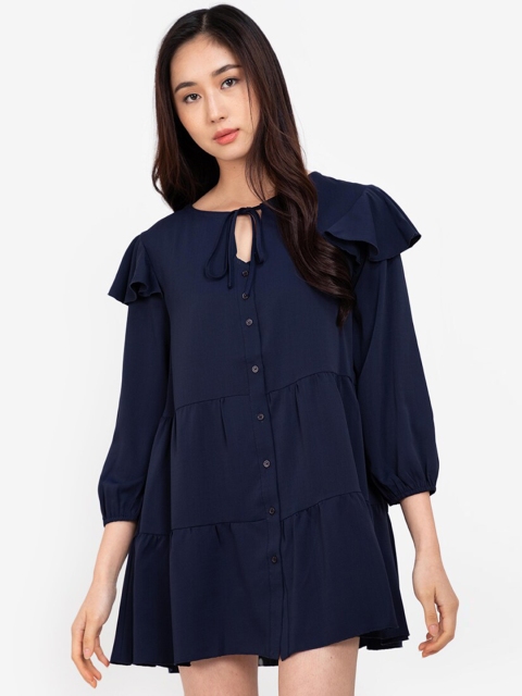 

ZALORA BASICS Women Navy Blue Solid A-Line Dress