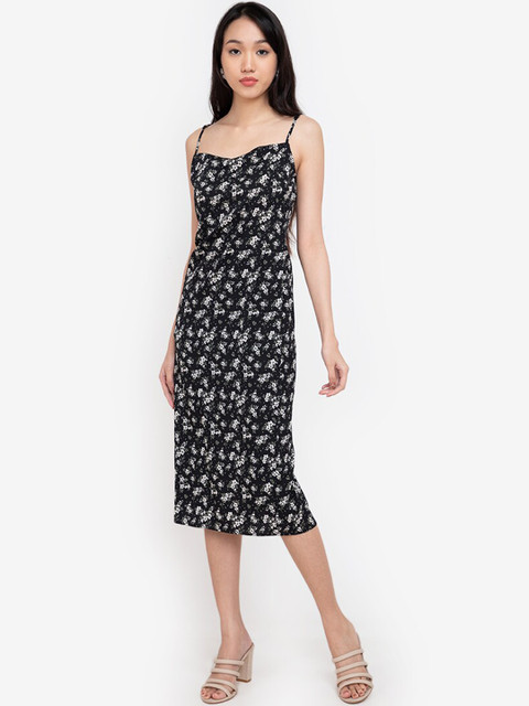

ZALORA BASICS Women Black & White Floral Sheath Midi Dress