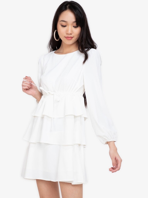 

ZALORA BASICS Women White Solid Layered Dress