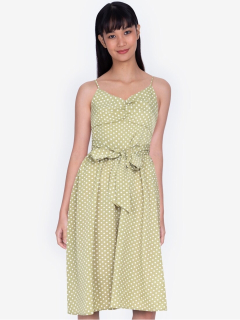 

ZALORA BASICS Women Lime Green & White Printed Fit & Flare Dress