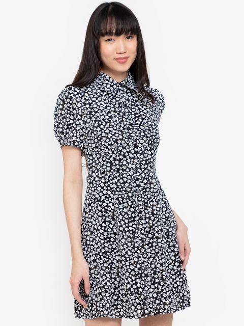 

ZALORA BASICS Women Black & White Printed Dress