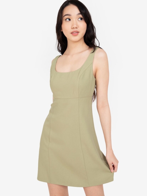 

ZALORA BASICS Women Green Solid A-Line Dress