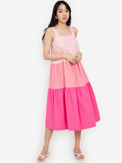 

ZALORA BASICS Women Pink Colourblocked Midi Dress