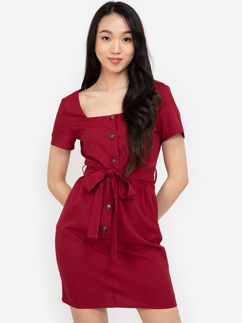 

ZALORA BASICS Women Red Solid Sheath Mini Dress