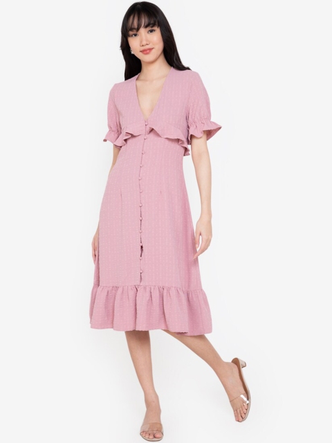 

ZALORA BASICS Women Purple Solid Fit & Flare Dress