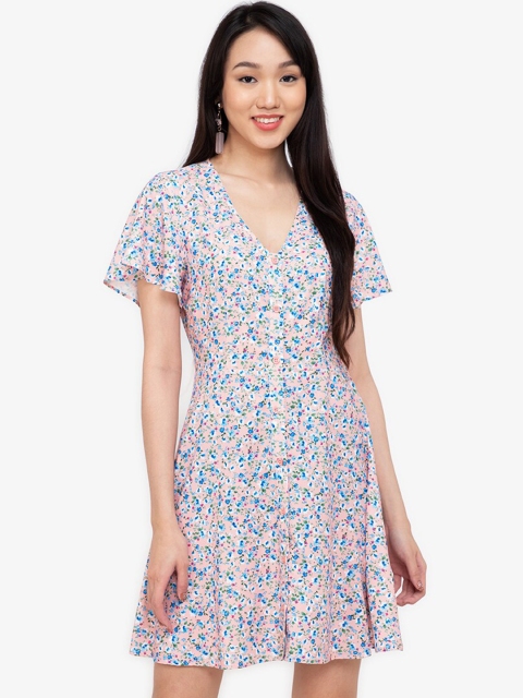 

ZALORA BASICS Women White & Blue Printed Mini Dress