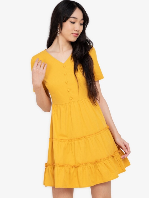 

ZALORA BASICS Women Yellow Solid Mini Dress