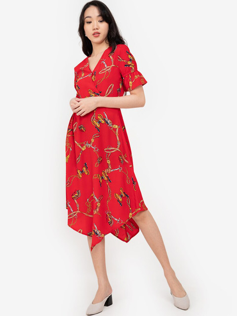 

ZALORA BASICS Women red & Yellow Printed Dress
