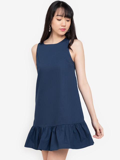 

ZALORA BASICS Women Navy Blue Solid Drop-Waist Mini Dress