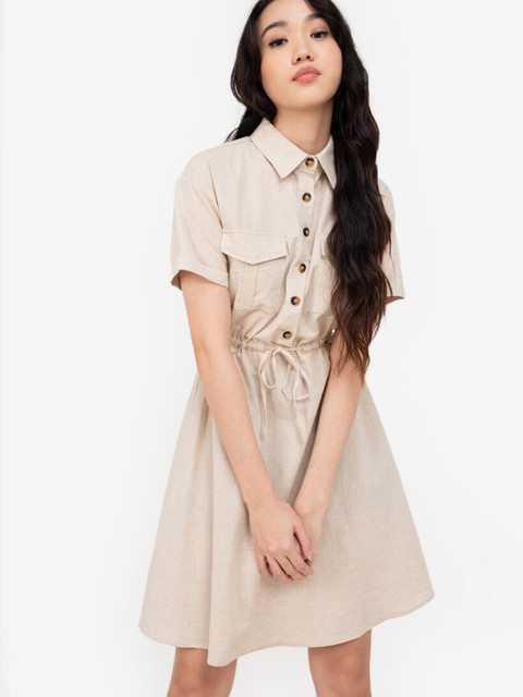 

ZALORA BASICS Women Beige Solid A-Line Dress