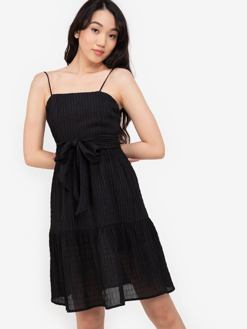 

ZALORA BASICS Black Striped Ruffle Hem Dress