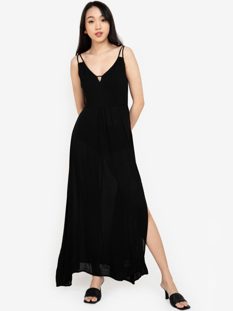 

ZALORA BASICS Black V-Neck Side Slit Maxi Dress