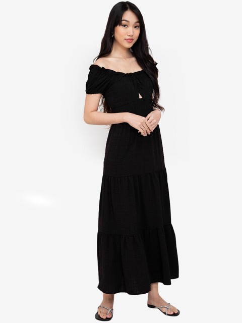 

ZALORA BASICS Black Tie Back Off-Shoulder Maxi Dress