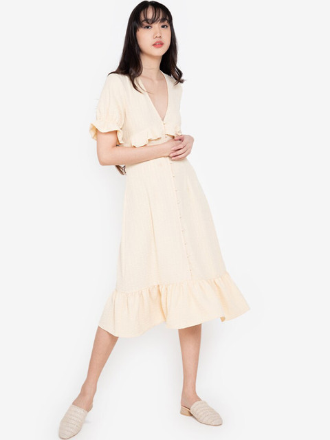 

ZALORA BASICS Women Beige Solid Drop-Waist Dress