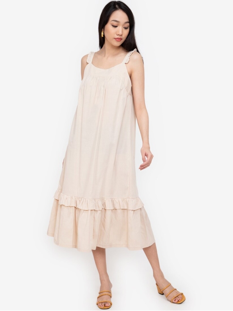 

ZALORA BASICS Beige Frill Detail A-Line Dress
