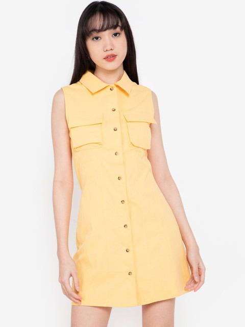 

ZALORA BASICS Yellow Pure Cotton Shirt Mini Dress