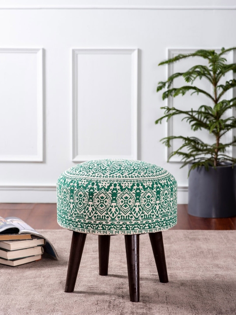 

nestroots Green & White Tufted Round 4-Legged Ottomans