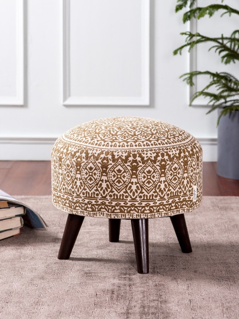 

nestroots Yellow & Brown Tufted Round 4-Legged Ottomans