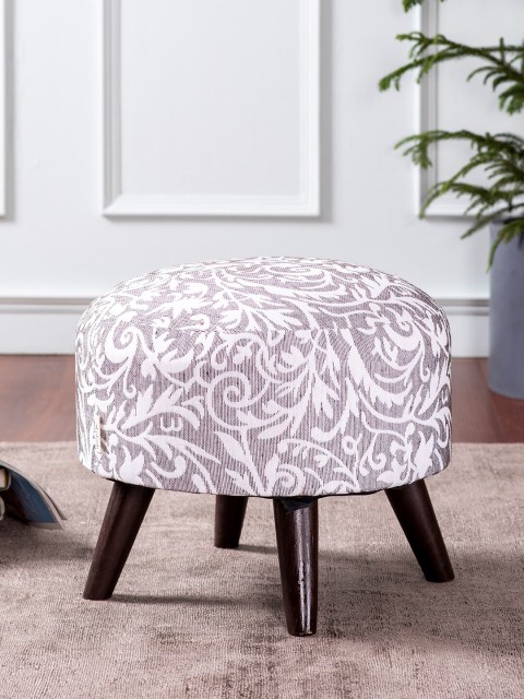 

nestroots Off White & Brown Printed Wooden Ottoman