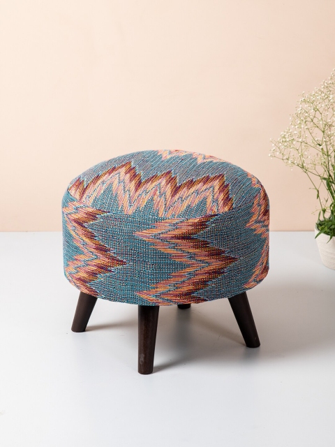 

nestroots Blue & Red Tufted Round 4-Legged Ottomans