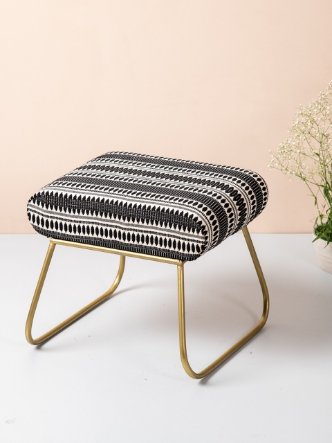 

nestroots Gold Toned & Black Tufted Metal Square Ottomans