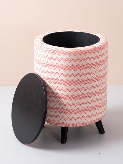 

nestroots Set of 2 Pink & White Printed Ottomans with Storage